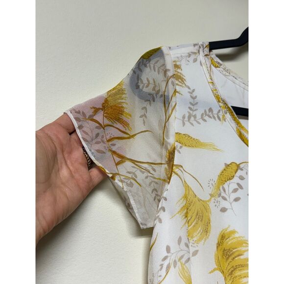 A LOVES A 100% Silk Yellow Feather Print Mini Dress, Sz XS - Picture 5 of 11